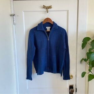 Vintage Pierre Cardin Wool Full Zip Blue Grandpa Sweater Medium